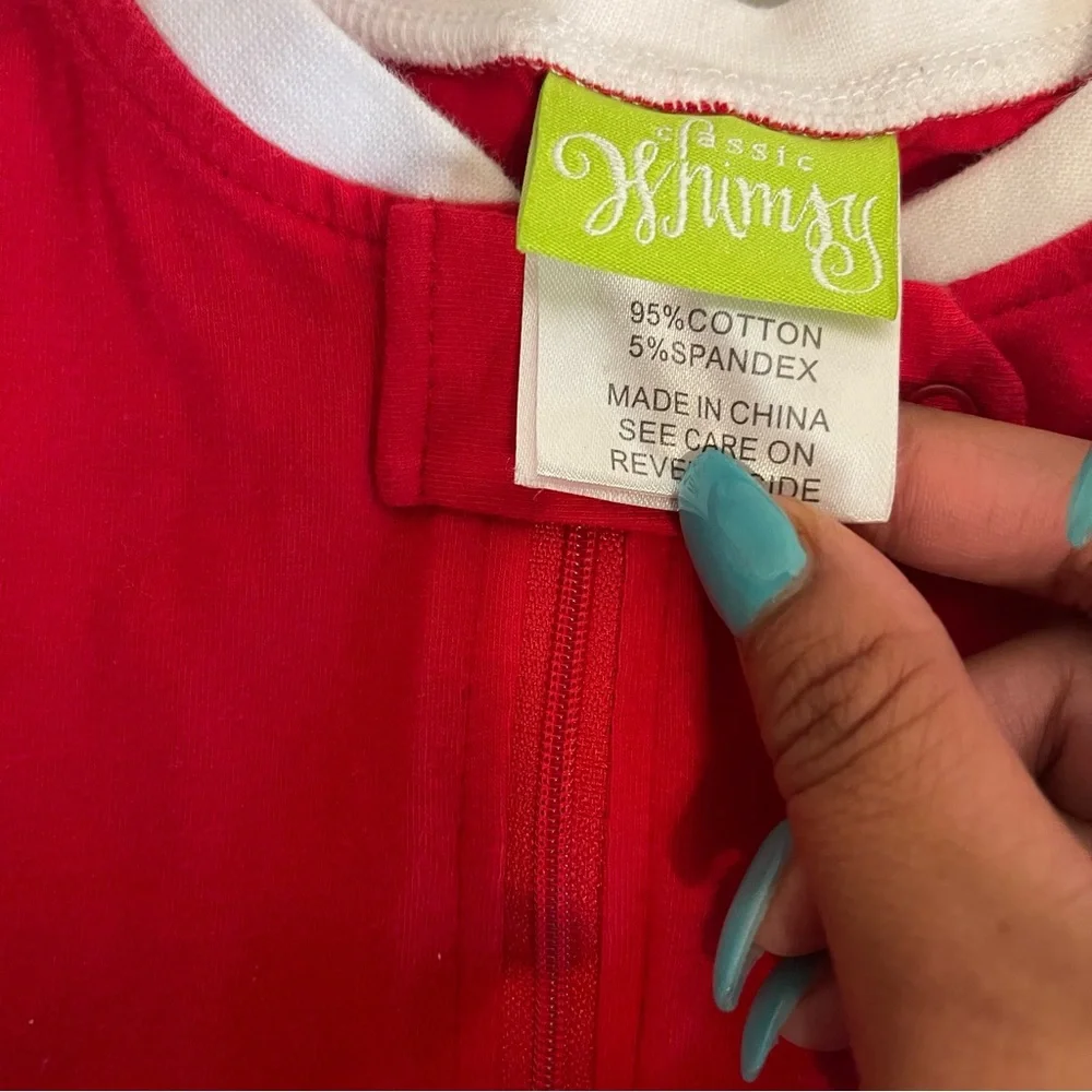 Classic Whimsy Red & White Monogrammed OVC Holiday Butt Flap Sleeper
